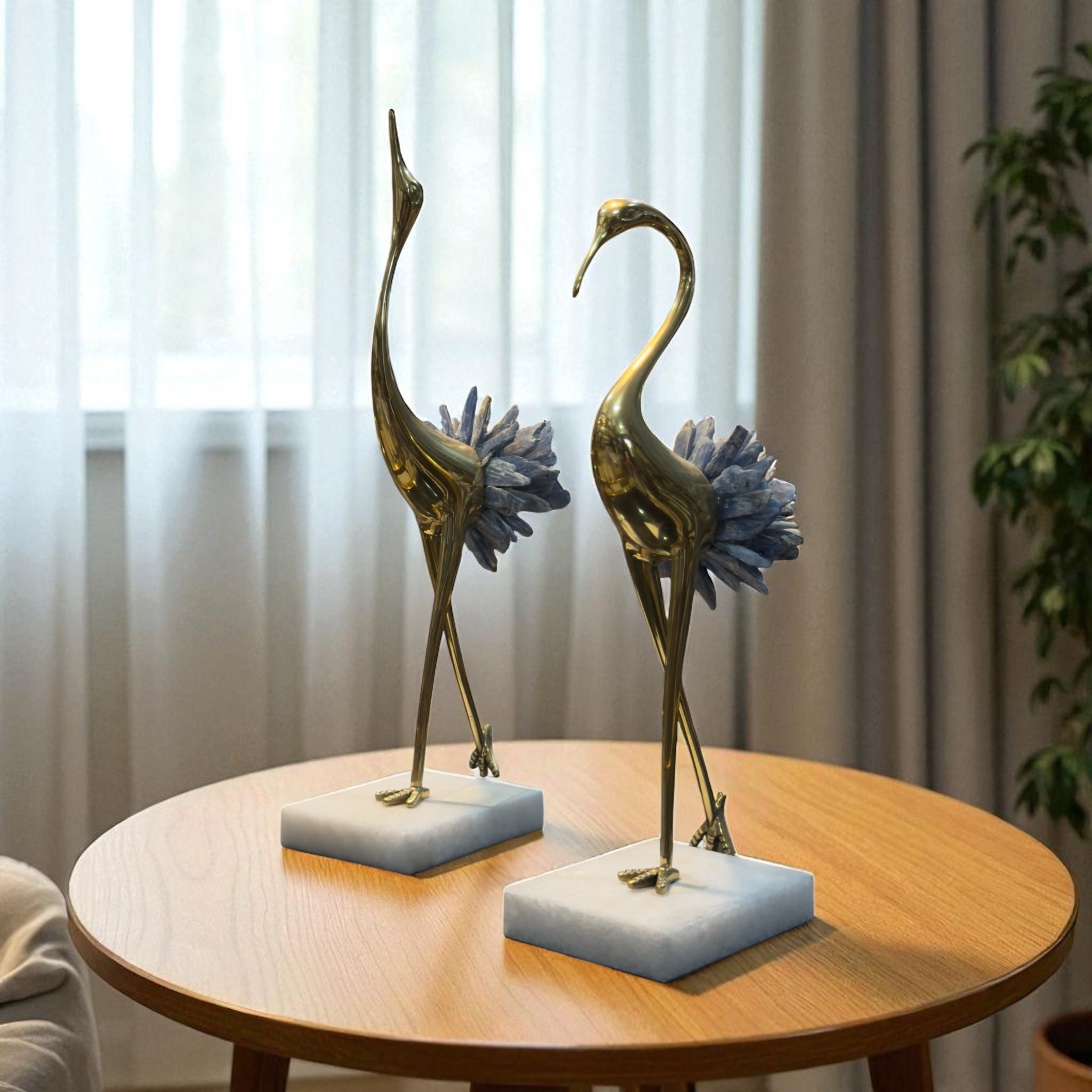 Golden Heron Statue Pair